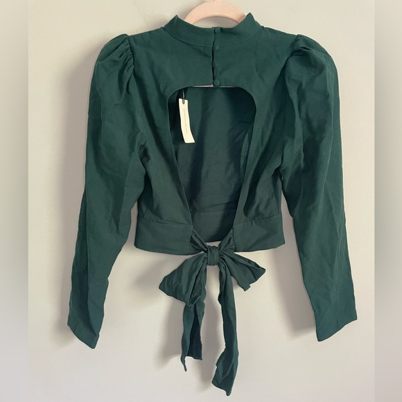 Anthropologie Maeve Open-Back Bow Blouse in Teal Green - Picture 9 of 16